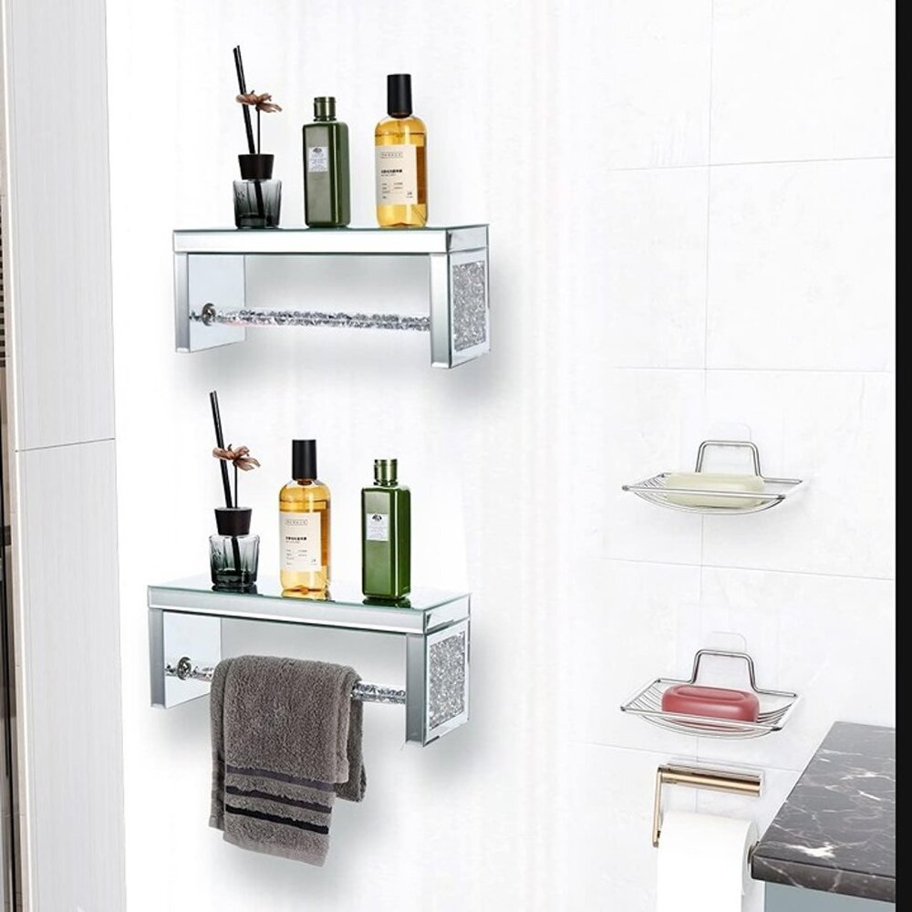 NEW Glass Mirrored Wall Shelf Wall Mounted for Over Toilet - Picture 7 of 8